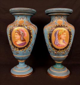 Pair Old Paris vases with Roman portrait scenes