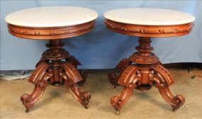 Matching pair marble top Victorian walnut tales