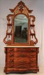 Rosewood rococo marble top dresser