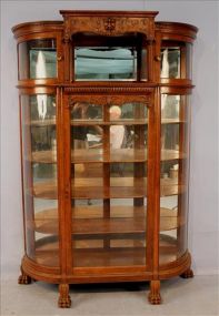 Oak carved glass china cabinet with mirrors