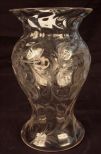 Lg. intaglio cut vase with grapes and vines