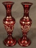 Pair of Bohemian etched vases