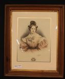 Print of Antebellum lady in gold frame, 23 x 19
