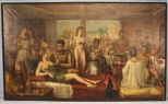 Large antique oil on canvas of Roman scene
