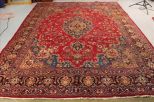 Handmade Persian rug in red, blue and tan, 9.7 x 12.9