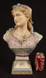 Large hand painted porcelain bust, 19 in. T.