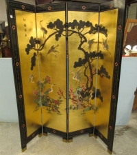 Four Panel Black Lacquer Screen