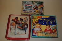 GAMES & PUZZLES; 7 total, top, gambling game, flicker top, Walt Disney and Goldielocks Jigsaw Puzzles, Lotto Games
