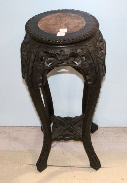 Carved Rosewood Marble Top Stand