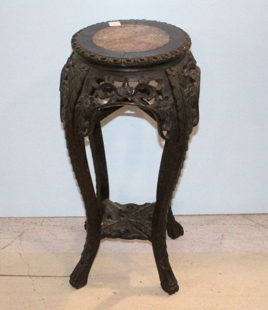 Carved Rosewood Marble Top Stand