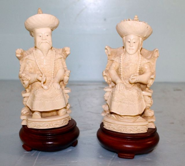 Two Faux Ivory Carved Figurines
