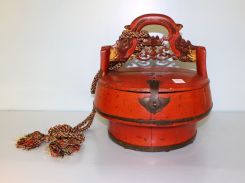 Chinese Red Lacquer Rice Bucket
