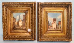 Pair Village Scene Oil Paintings