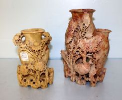 Two Finely Carved Soapstone Vases