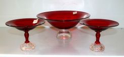 Pair Paperweight Bottom Compotes and Bowl