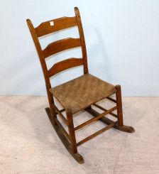 Oak Mule's Ear Early Shaker Style Rocker with Rush Seat