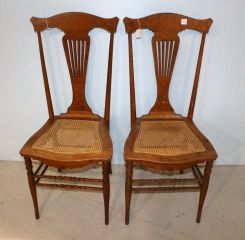 Pair Birds Eye Maple Side Chairs with Cane Seats