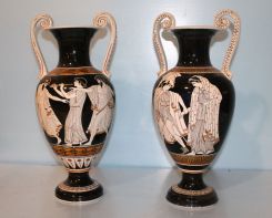 Pair Porcelain Classical Urns Marked Keramen