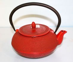 Painted Red Metal Teapot