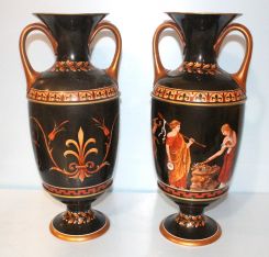 19th Century Genori Italian Porcelain Vases in Classical Design