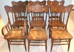 Set of Six Press Back Oak Chairs