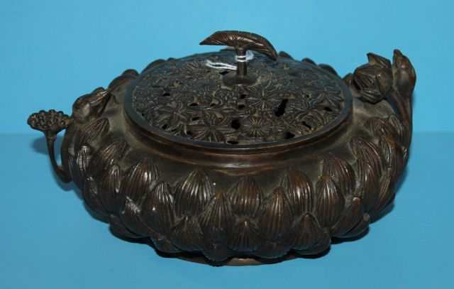 Rare Bronze Oriental Lotus Design Incense Burner