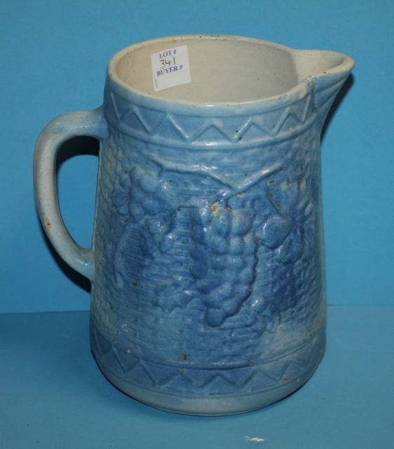 Glazed Blue and White Pottery Pitcher