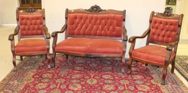 Three Piece Mahogany Tufted Back Empire Parlor Suite