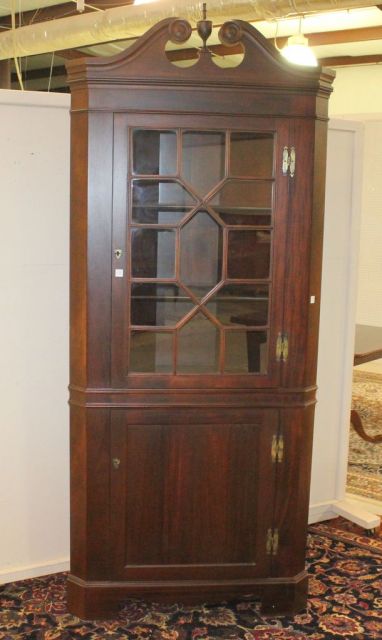 Broken Pediment Glass Door Corner Cabinet