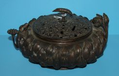 Rare Bronze Oriental Lotus Design Incense Burner