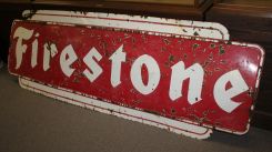 Rare Vintage Red and White Enamel on Tin Firestone Sign, 1960's