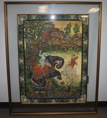 Exceptional Large Painting on Silk of Oriental Scene