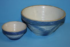 Two Matching Early Blue and White Glazed Pottery Bowls