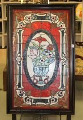 Large Leaded Glass Flower Urn Window