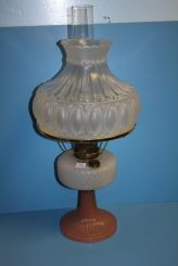 Peach and White Satin Glass Oil Lamp