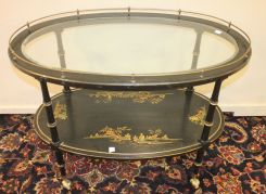 Black Lacquer Oval Tea Cart