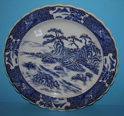Large Blue and White Oriental Design Round Platter