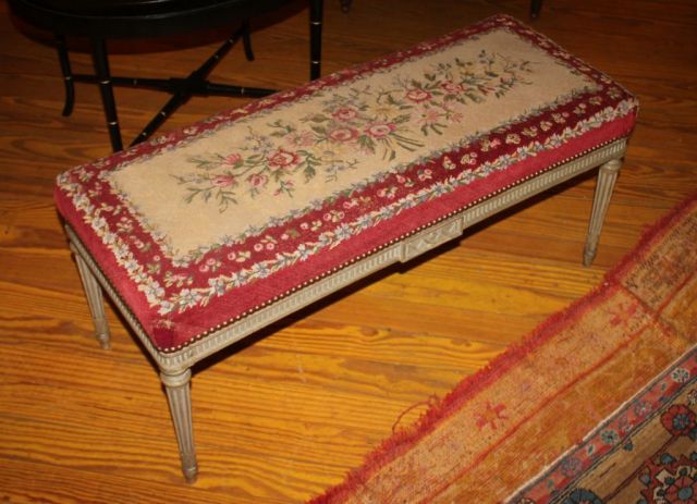 French Louis XVI Painted Bench with original Petite Point