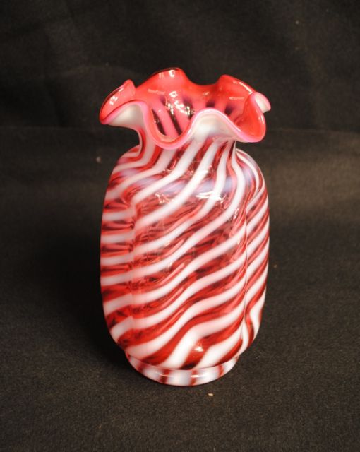 Cranberry & White Twirl Vase