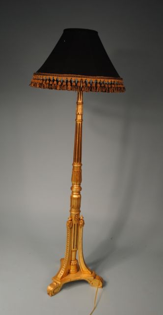 Gold Gilt Floor Lamp with Black & Gold Shade