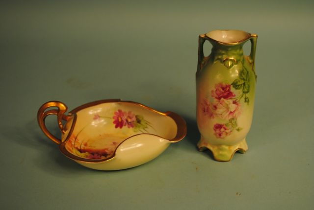 Hand-Painted Porcelain Nappy and Vase