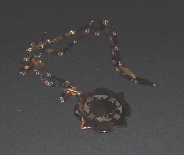 Lady's Gold Inlayed Tortoise Pendant and Necklace