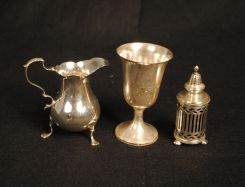 Sterling Creamer, Sterling Cordial and Silverplate Shaker