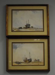 Pair Watercolors of Boats on Shore