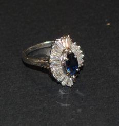 Lady's Ballerina Diamond ring w/Marquise Cut Sapphire