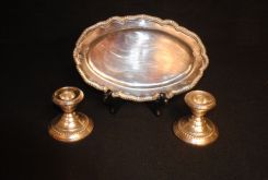 Sterling Silver Candlesticks and Sterling Tray