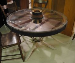 Antique Wagon Wheel made into Glass Top Table