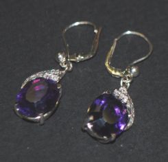 Pair of Lady's Oval Amethyst and Diamond Earrings