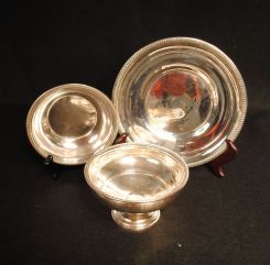 Two Sterling Silver Bowls with Round Silver Plate Tray