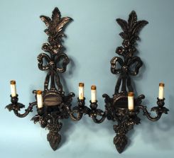 Pair of Black & Silver Rubbed Lacquer finish Wall Sconces